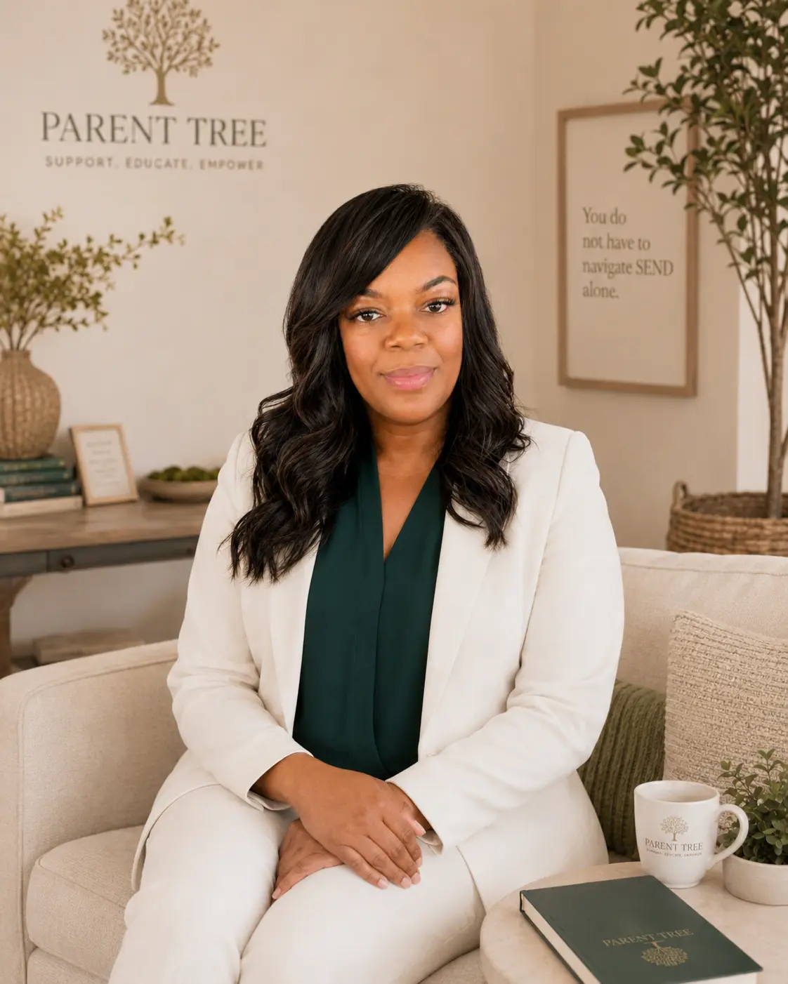 Welcome to The Parent Tree Circle — Sharleen with a warm mug beside a welcome journal.